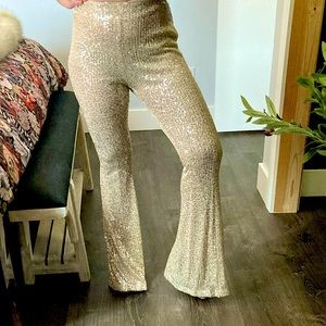 Retro sparkle sequin champagne bell bottom pants!